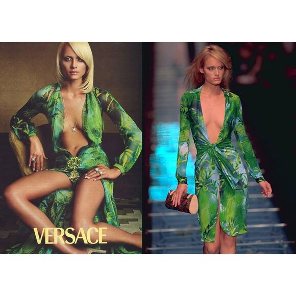 Versace FWRD Renew Knee-Length Dress in Green Palm 38 Womens Jersey Long Sleeve - Picture 13 of 14